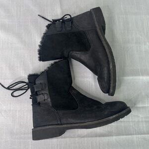 UGG Naiyah Suede Leather Shearling Tie Back Black Women's Boots Size 7